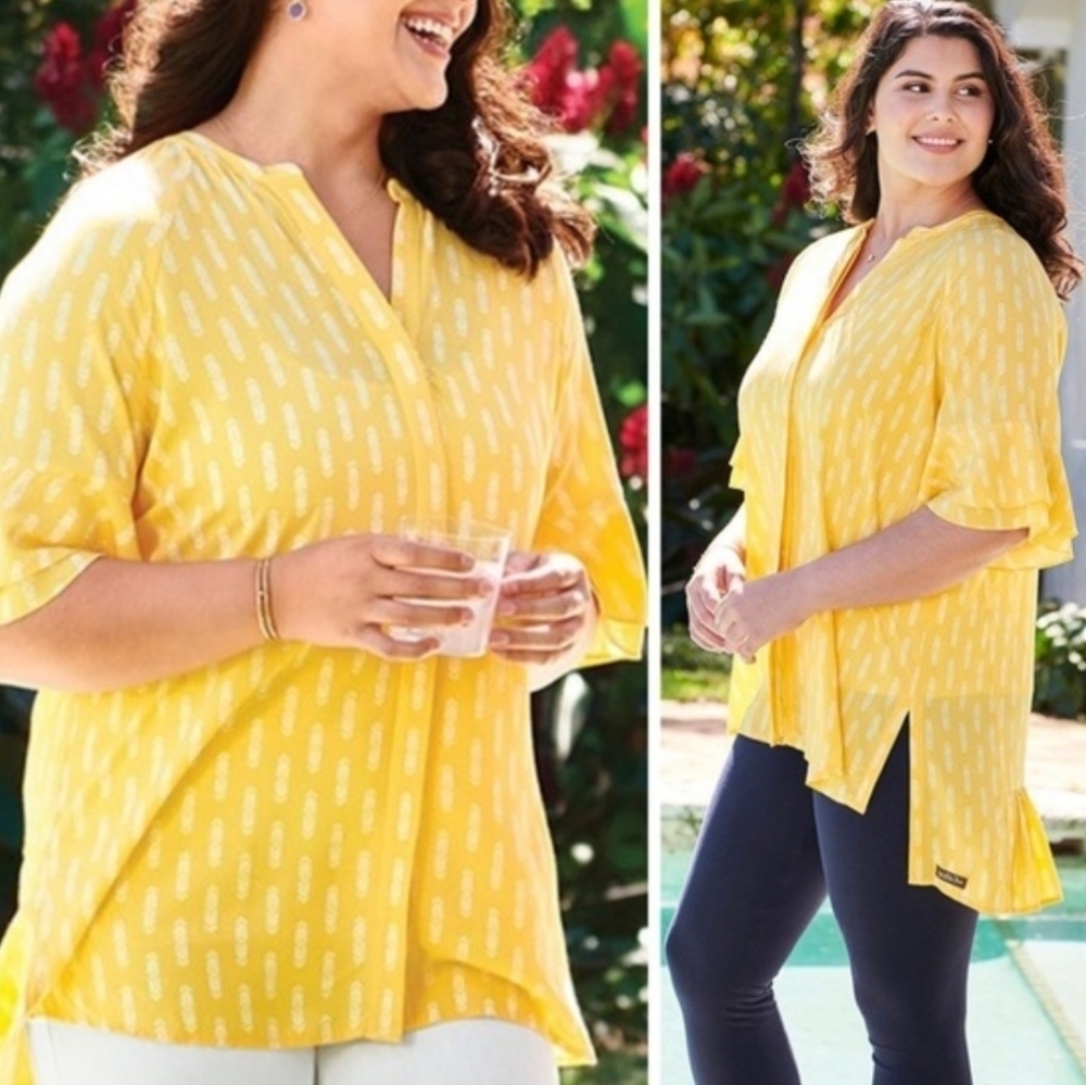 Matilda Jane golden hour yellow button up tribal tunic cottagecore women XXL
